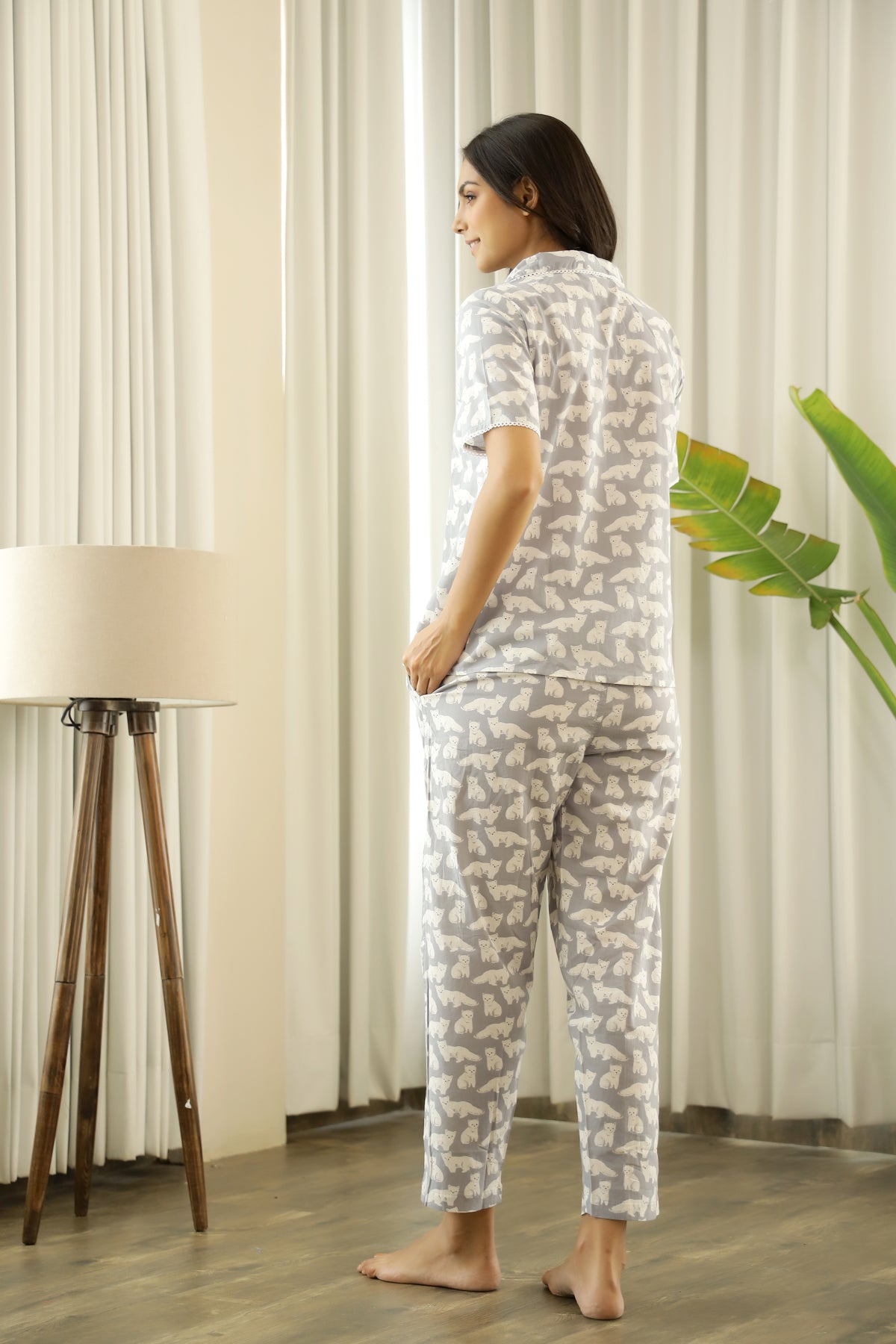 Women's Gray Daily Printed Pyjama Set