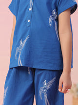 Girls Blue Daily Half Sleeves Clothing Set