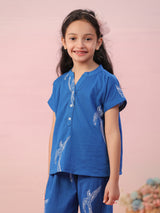 Girls Blue Daily Half Sleeves Clothing Set