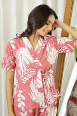Women's Pink Daily Printed Half Sleeves Pyjama Set