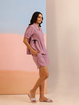 Women's Purple Daily Solid Half Sleeves Pyjama Set