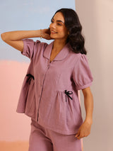 Women's Purple Daily Solid Half Sleeves Pyjama Set