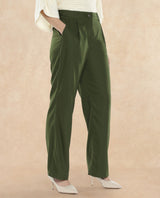 Women's Olive Polyester Plain Ankle Length Wide Trouser