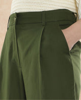 Women's Olive Polyester Plain Ankle Length Wide Trouser
