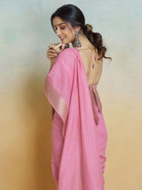 Women's Cotton Blend Pink Woven Design Designer Saree with Blouse Piece