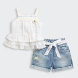 Girls White Casual Sleeveless Top and Shorts Set