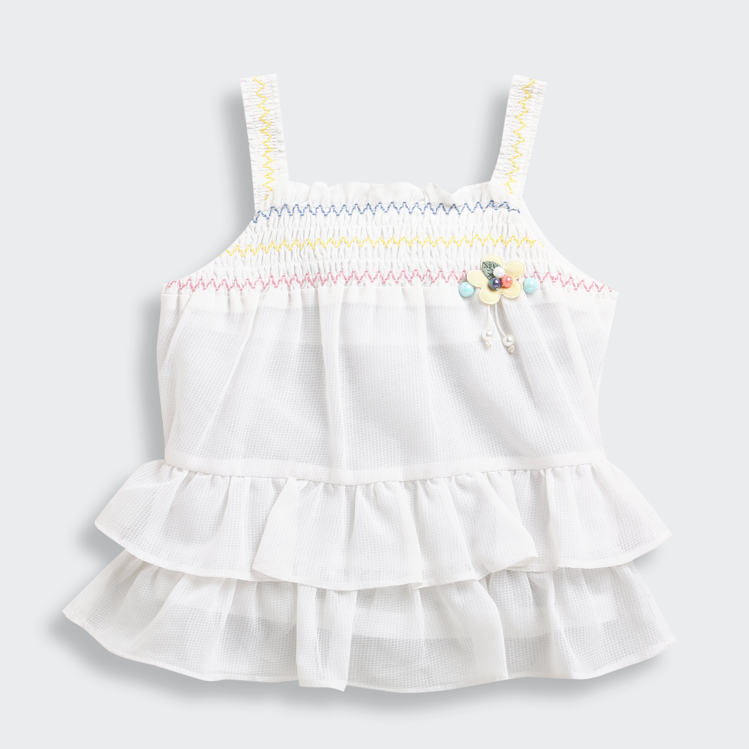 Girls White Casual Sleeveless Top and Shorts Set