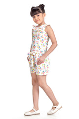 Girls Multicolor Casual Printed Sleeveless Top and Shorts Set