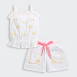 Girls White Casual Sleeveless Top and Short Set
