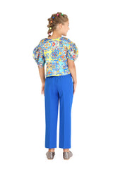 Girls Blue Casual Regular Printed Top and Bottom Set
