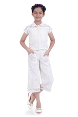 Girls White Casual Printed Half Sleeves Top and Palazzo Set