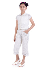Girls White Casual Printed Half Sleeves Top and Palazzo Set