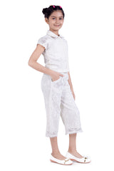 Girls White Casual Printed Half Sleeves Top and Palazzo Set