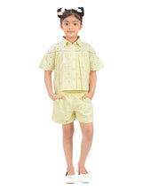 Girls Yellow Casual Embroidered Half Sleeves Top and Shorts Set