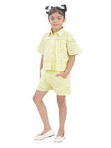 Girls Yellow Casual Embroidered Half Sleeves Top and Shorts Set