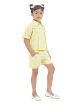 Girls Yellow Casual Embroidered Half Sleeves Top and Shorts Set