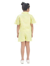 Girls Yellow Casual Embroidered Half Sleeves Top and Shorts Set