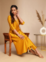 Women's Mustard Crepe Silk Solid Wrap Kurta Set