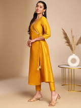 Women's Mustard Crepe Silk Solid Wrap Kurta Set