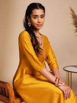 Women's Mustard Crepe Silk Solid Wrap Kurta Set