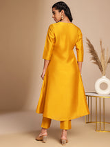 Women's Mustard Crepe Silk Solid Wrap Kurta Set