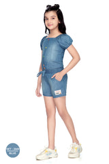 Girls Blue Casual Regular Solid Top and Shorts Set