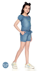 Girls Blue Casual Regular Solid Top and Shorts Set