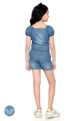 Girls Blue Casual Regular Solid Top and Shorts Set