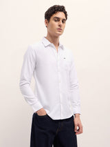 Men's White Casual Slim Fit Solid Full Sleeves Shirt
