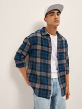 Men's Blue Casual Regular Fit Checked Full Sleeves Shirt
