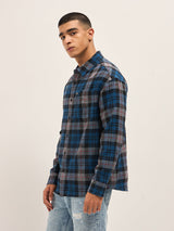 Men's Blue Casual Regular Fit Checked Full Sleeves Shirt