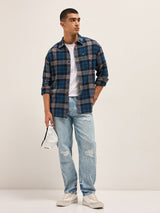 Men's Blue Casual Regular Fit Checked Full Sleeves Shirt