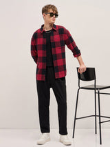 Men's Red Casual Regular Fit Checked Full Sleeves Shirt
