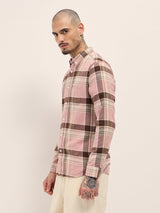 Men's Pink Casual Slim Fit Checked Full Sleeves Shirt