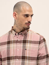Men's Pink Casual Slim Fit Checked Full Sleeves Shirt
