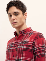 Men's Red Casual Slim Fit Checked Full Sleeves Shirt