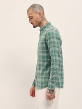 Men's Green Casual Slim Fit Checked Full Sleeves Shirt