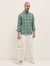 Men's Green Casual Slim Fit Checked Full Sleeves Shirt