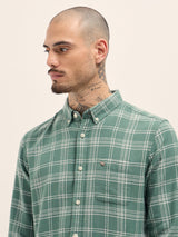 Men's Green Casual Slim Fit Checked Full Sleeves Shirt