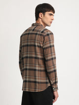 Men's Brown Casual Slim Fit Checked Full Sleeves Shirt