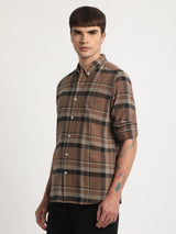 Men's Brown Casual Slim Fit Checked Full Sleeves Shirt