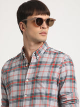 Men's Grey Casual Slim Fit Checked Full Sleeves Shirt