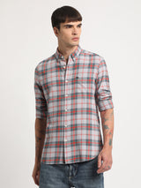 Men's Grey Casual Slim Fit Checked Full Sleeves Shirt