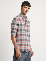 Men's Grey Casual Slim Fit Checked Full Sleeves Shirt