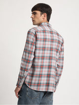 Men's Grey Casual Slim Fit Checked Full Sleeves Shirt