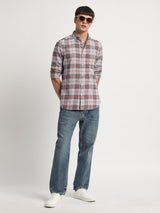Men's Grey Casual Slim Fit Checked Full Sleeves Shirt