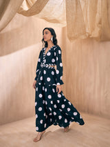 Women's Black Casual Printed Fit & Flared Full Sleeves Dress