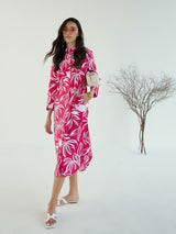 Women's Pink Casual Printed Regular Fit Full Sleeves Dress