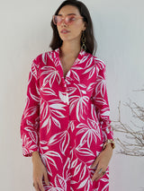 Women's Pink Casual Printed Regular Fit Full Sleeves Dress