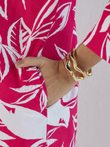 Women's Pink Casual Printed Regular Fit Full Sleeves Dress